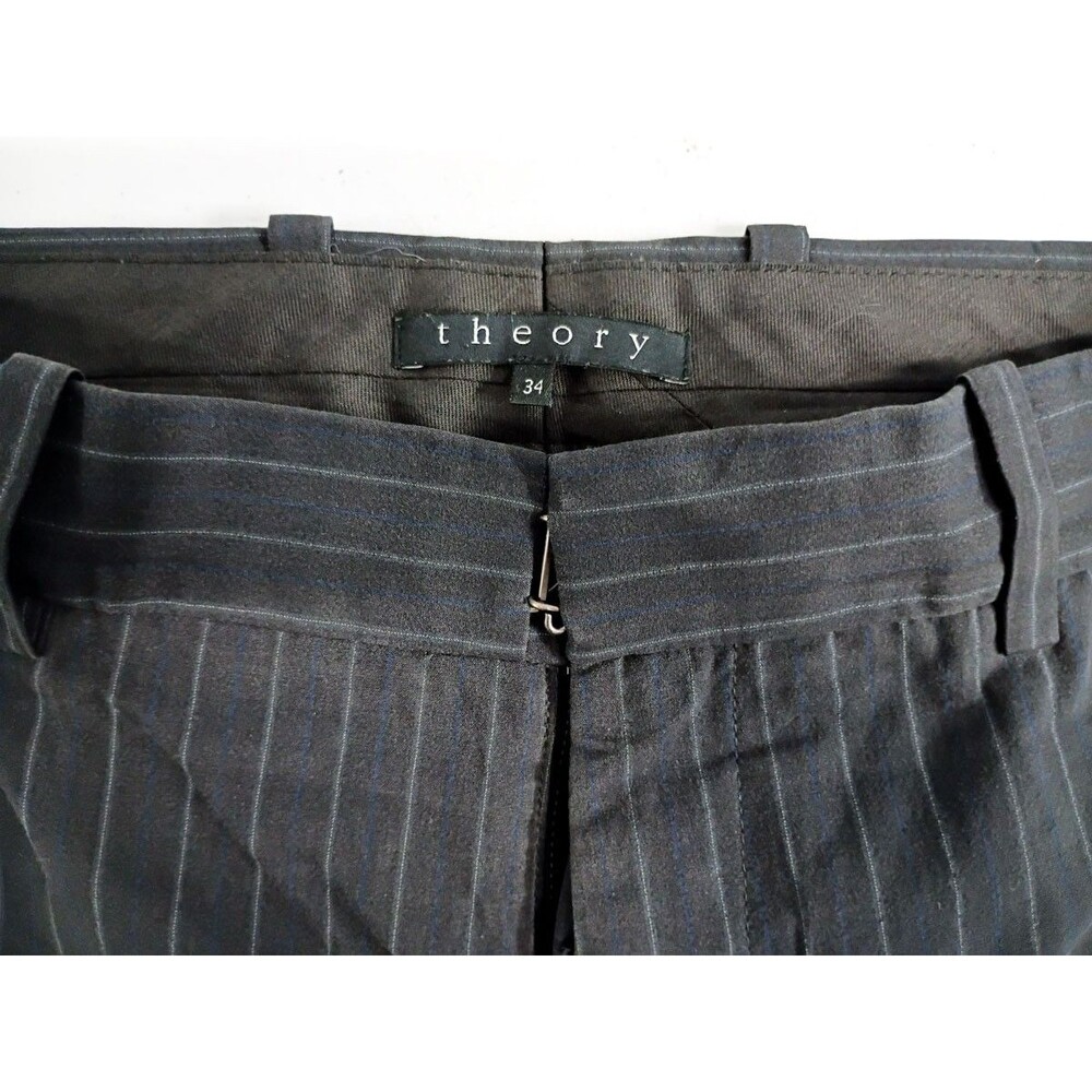 Theory Men's 34 Pinstripe Pants Charcoal Gray Blue Cotton Trousers Flat Front